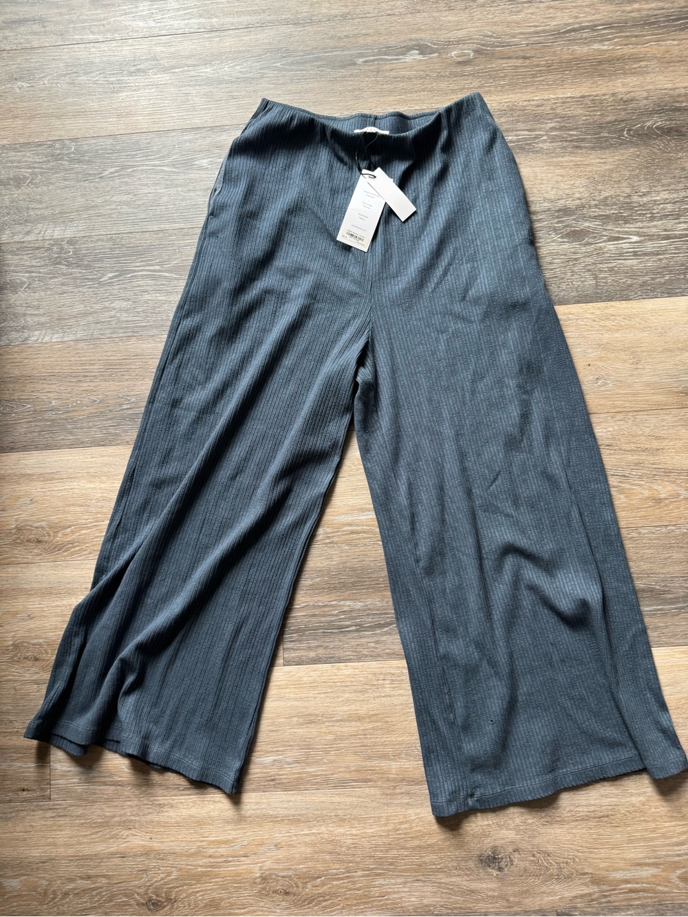 VETTA Ribbed Cropped Wide-Leg Pants - Slate Blue NWT sz XS